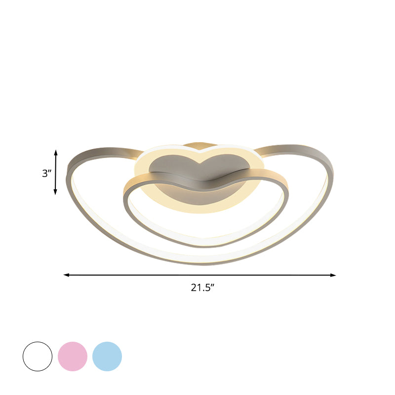 Plafonnier LED nordique avec abat-jour en acrylique blanc/rose/bleu, plafonnier à double cadre en forme de cœur aimant