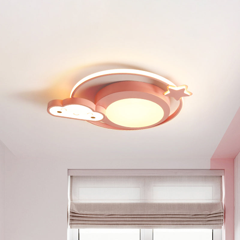 Cartoon Nebula Flush Lighting Acrylic LED Bedroom Ceiling Mount Fixture in Pink, White/Warm Light