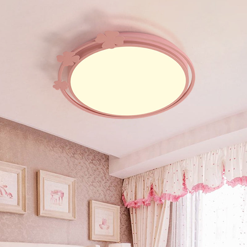 Cycle Métal Flush Mount Kids LED Rose Flushmount Lumière avec Clover Deco en lumière blanche / chaude