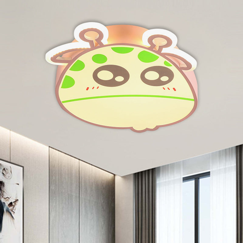 Giraffe Head Flush Ceiling Light Cartoon Acrylic Pink/Blue Finish LED Flush Mounted Lamp for Kids Room