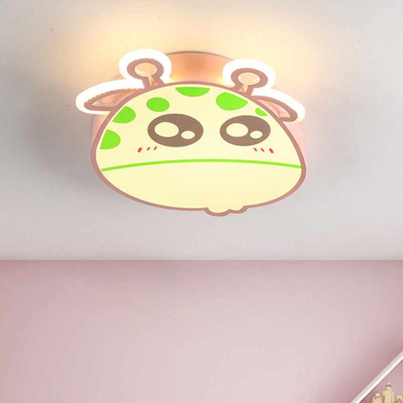 Giraffe Head Flush Ceiling Light Cartoon Acrylic Pink/Blue Finish LED Flush Mounted Lamp for Kids Room