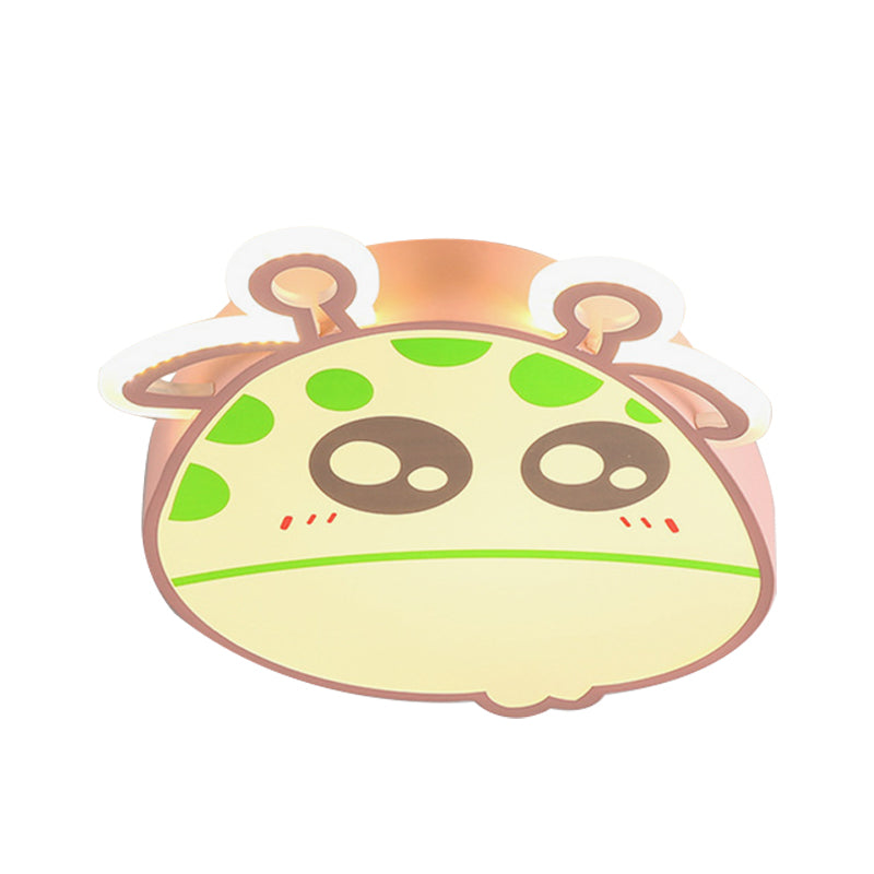 Giraffe Head Flush Ceiling Light Cartoon Acrylic Pink/Blue Finish LED Flush Mounted Lamp for Kids Room