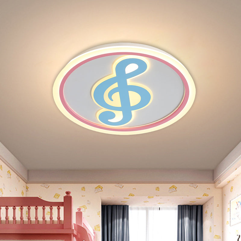 Blue Music Note Shaped Ceiling Lamp Creative LED Acrylic Flush Light in White/Warm Light