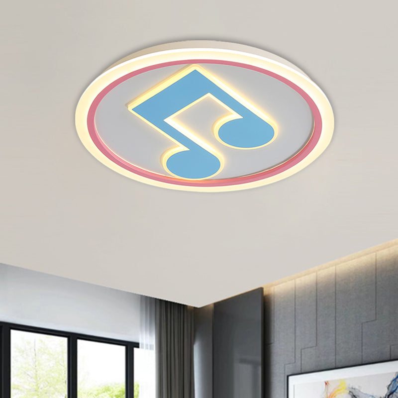 Blue Music Note Shaped Ceiling Lamp Creative LED Acrylic Flush Light in White/Warm Light