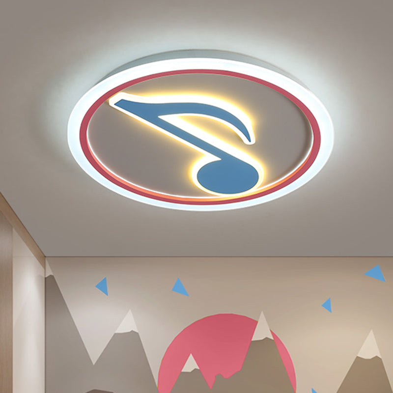 Blue Music Note Shaped Ceiling Lamp Creative LED Acrylic Flush Light in White/Warm Light