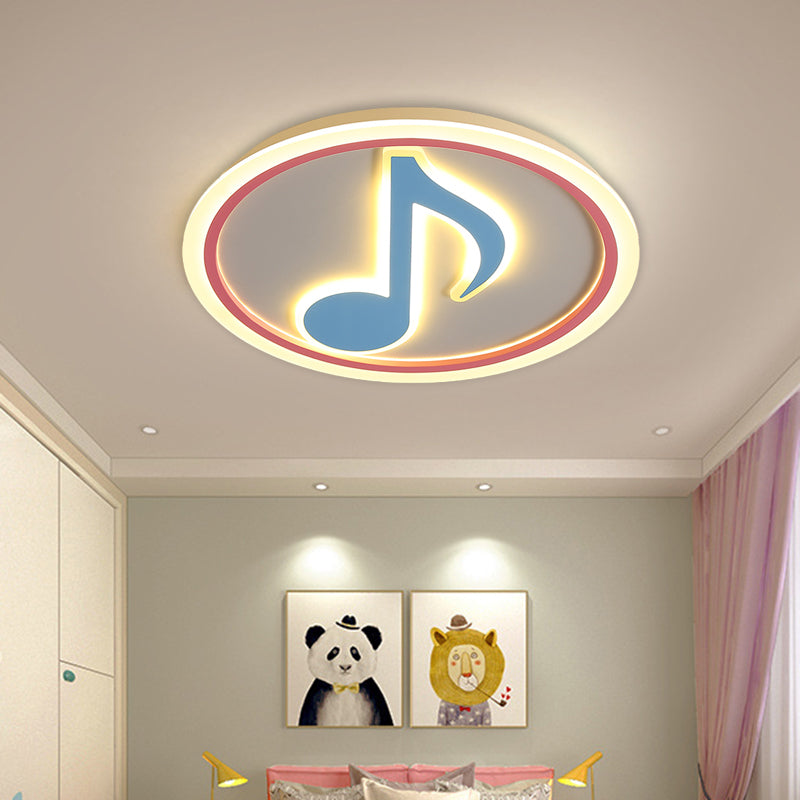 Blue Music Note Shaped Ceiling Lamp Creative LED Acrylic Flush Light in White/Warm Light