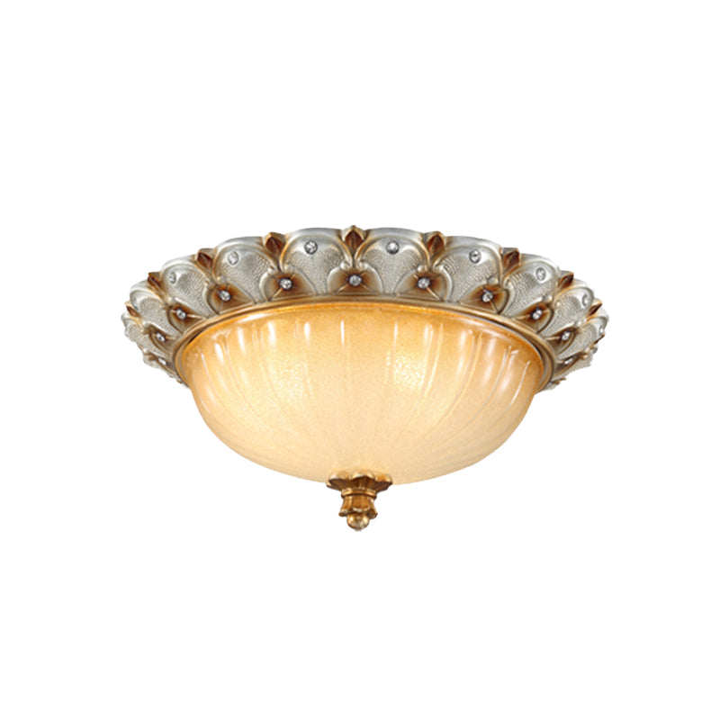 Bronze/White 3-Bulb Flushmount Traditionalist Yellow Glass Flush Mount Light Fixture for Living Room