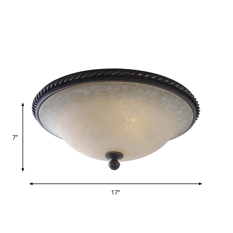 Traditionalist Dome Ceiling Light 3 Heads Frosted Glass Flush Mount Lighting in Black