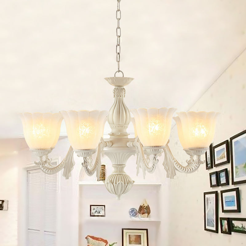 Lampadario a fiore in vetro di latte tradizionale tradizionale 3/5/8 teste sala da pranzo la luce a sospensione in beige