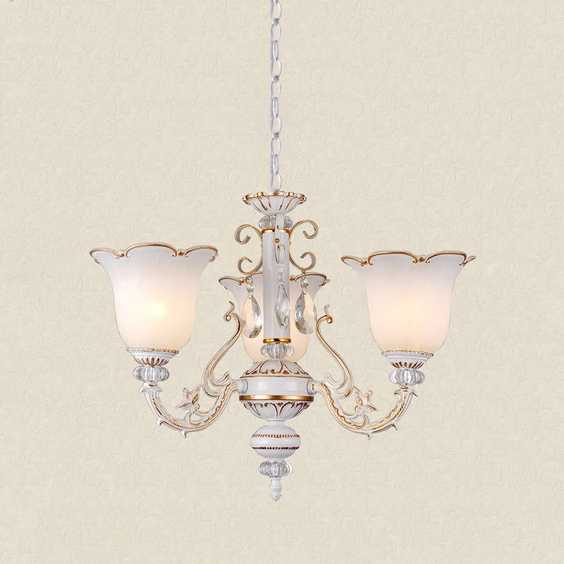 Cream Glass Florel lampadario Floral Light tradizionale ciondolo sospensione camera da letto 3/5/6 luci in beige