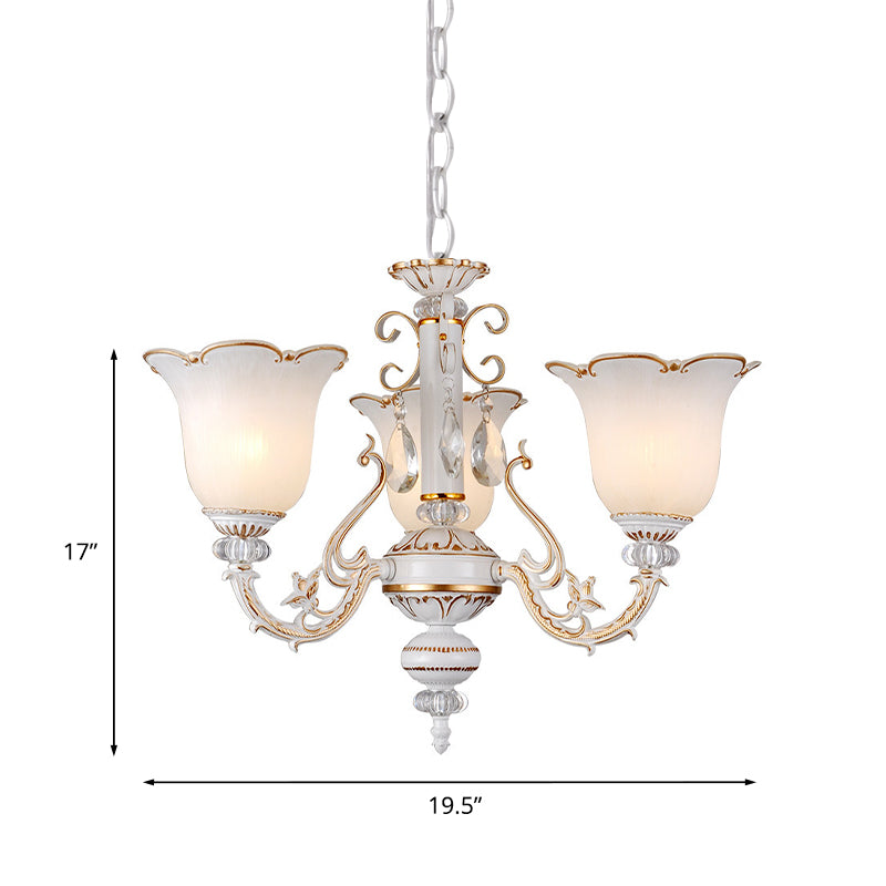 Cream Glass Florel lampadario Floral Light tradizionale ciondolo sospensione camera da letto 3/5/6 luci in beige