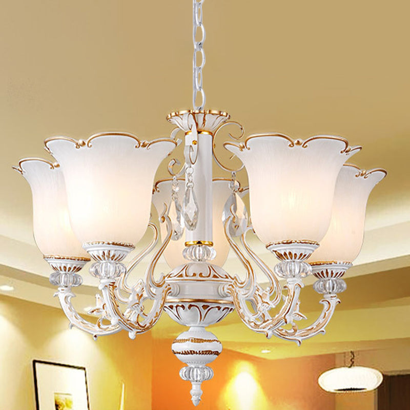 Cream Glass Florel lampadario Floral Light tradizionale ciondolo sospensione camera da letto 3/5/6 luci in beige