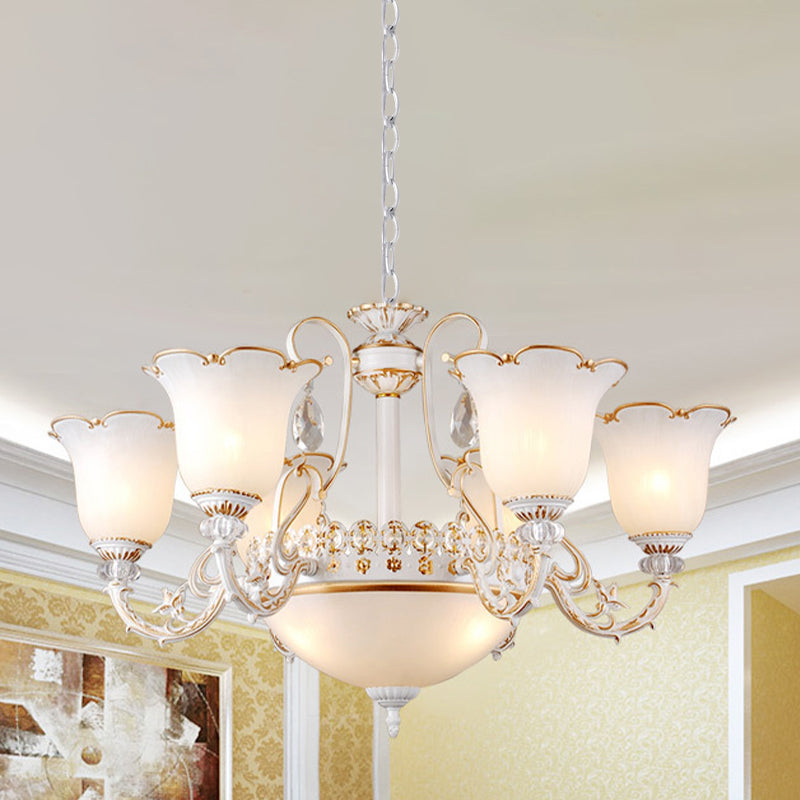 Cream Glass Florel lampadario Floral Light tradizionale ciondolo sospensione camera da letto 3/5/6 luci in beige