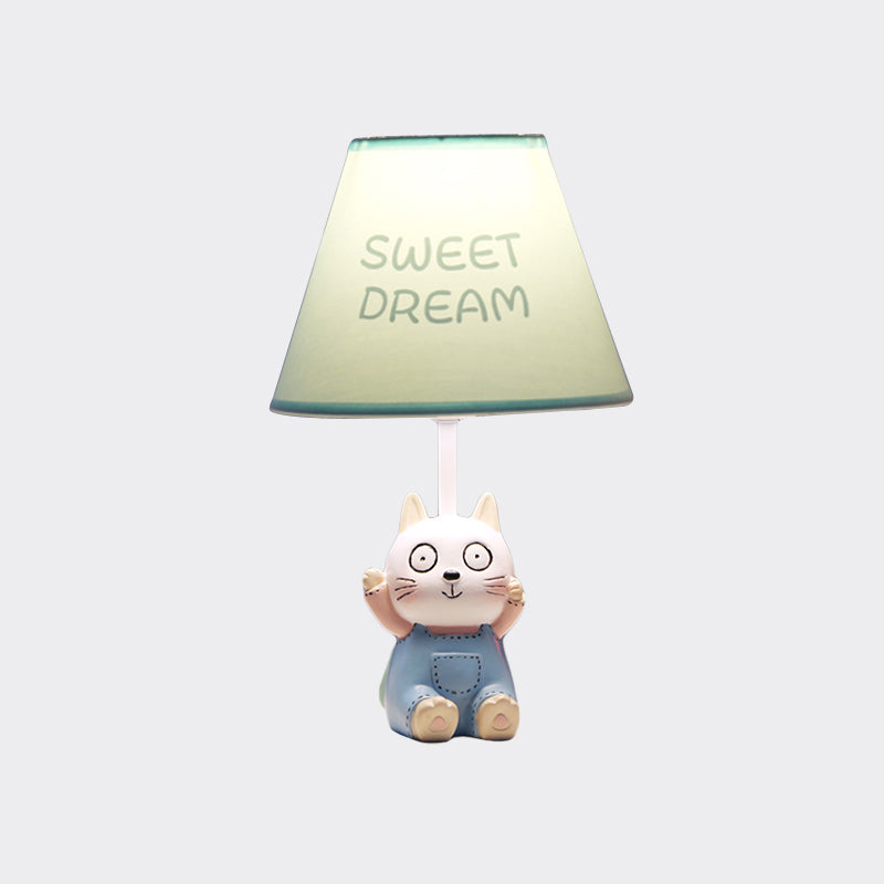 Cat Study Room Reading Lamp Resin 1 Head Cartoon Task Lighting in Red/Blue with Letter/Spots Shade