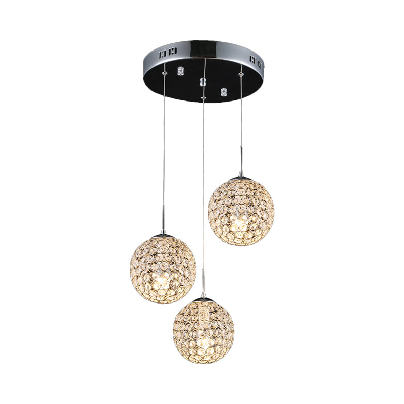 Crystal Incorporato Crome Cluster Ciondolo Sferico sferico 3/5/6 Bulbi Modernista Ampiccante Luce del soffitto sospeso