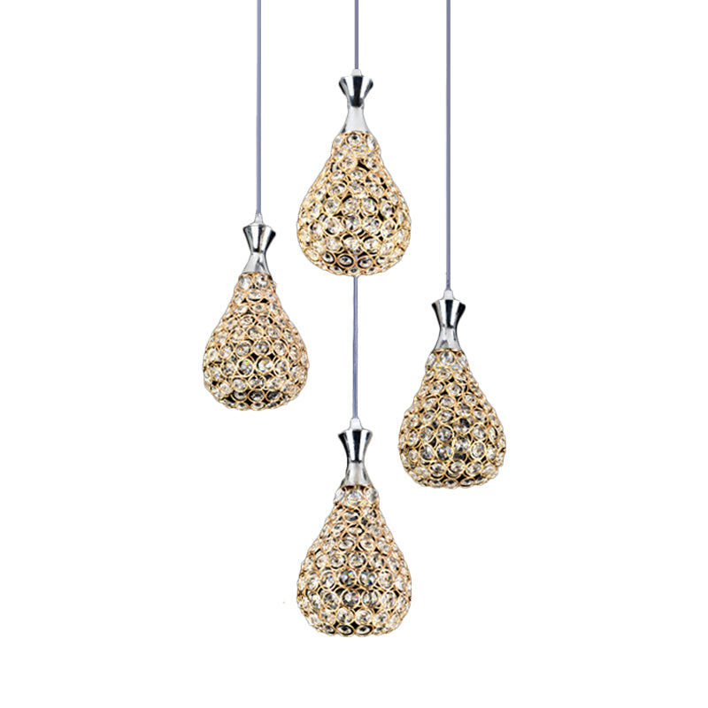 Crystal Tegridrop Multi Cioncant Light Contemporary 4 lampadina a sospensione sala da pranzo in cromo/oro