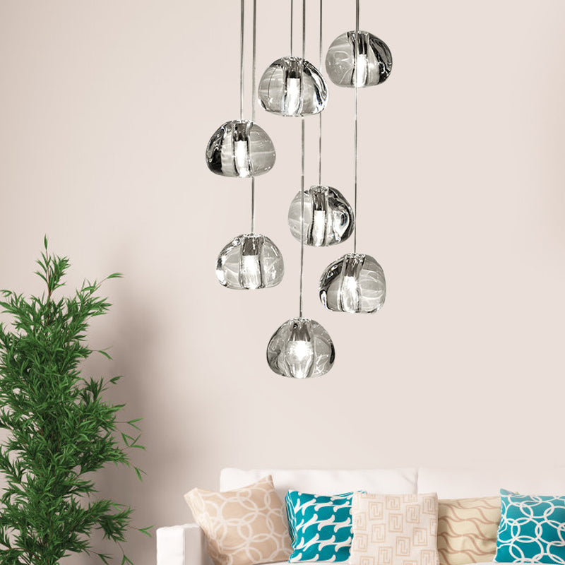 5/7 Lights Irregular Ball Cluster Pendant Light Minimal Clear Crystal Hanging Lighting for Living Room