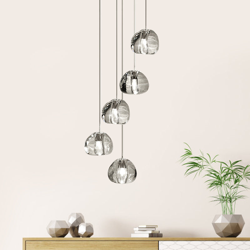 5/7 Lights Irregular Ball Cluster Pendant Light Minimal Clear Crystal Hanging Lighting for Living Room