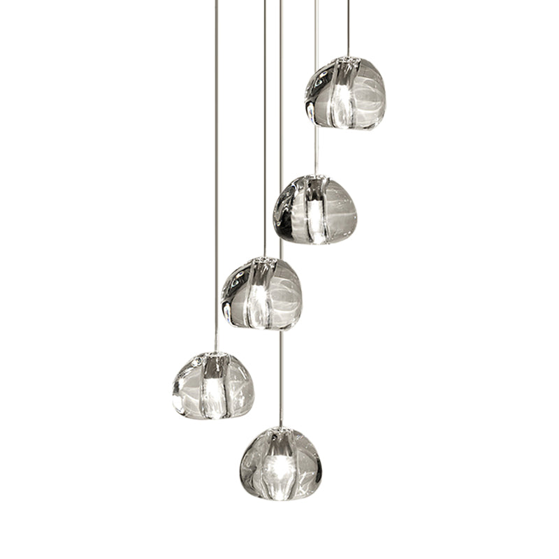 5/7 Lights Irregular Ball Cluster Pendant Light Minimal Clear Crystal Hanging Lighting for Living Room
