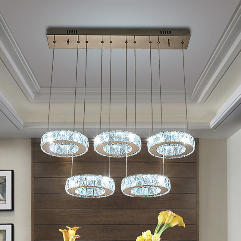 3/5-Bulb Clear Crystal Multiple Lampe Anhänger Moderner Bronze-Ring-Esszimmer LED Hängende Deckenleuchte