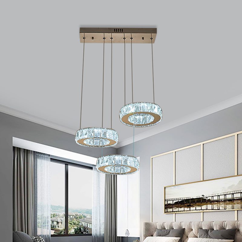 3/5-Bulb Clear Crystal Multiple Lampe Anhänger Moderner Bronze-Ring-Esszimmer LED Hängende Deckenleuchte