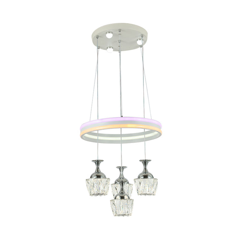 LED Cluster Pendant Simple Living Room Hoop Design Ceiling Lamp with Wine Glass Clear Faceted Crystal Shade
