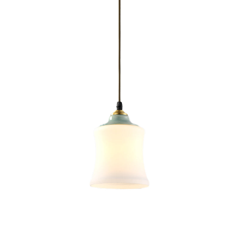 1 Light Tulip/Bell Pendant Lamp Traditional White Glass Hanging Light Fixture with Ceramic Top for Restaurant