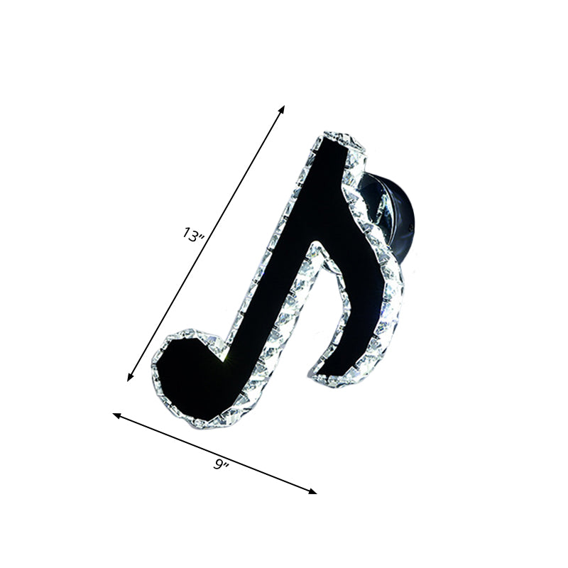 Music Note Crystal Wall Light Sconce Simple Style LED Corridor Wall Mount Lamp in Black
