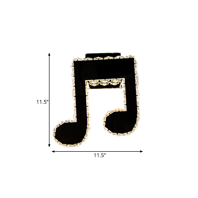 LED Wall Mounted Lamp Minimalist Music Noted Shaped Faceted Crystal Wall Lighting Fixture in Black