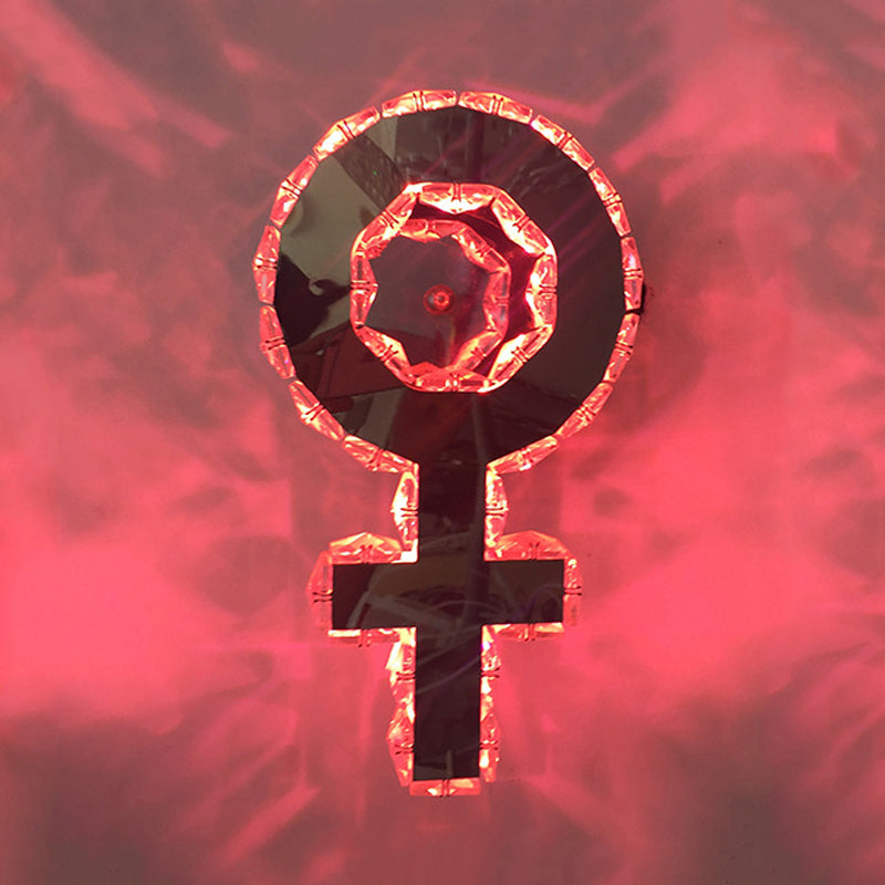 Nickel Girl Logo Wall Mount Lighting Modernist Style Beveled Crystal LED Bedroom Sconce Light