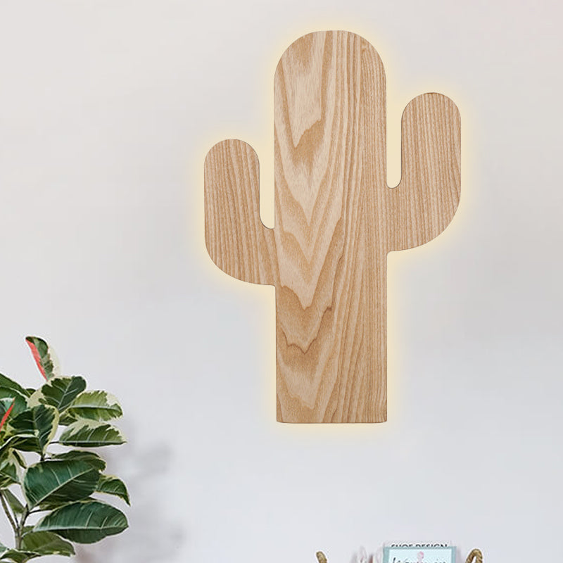 Modern Led Sconce Lighting with Wood Shade Beige Car/Pineapple/Cactus Wall Mounted Light for Bedroom