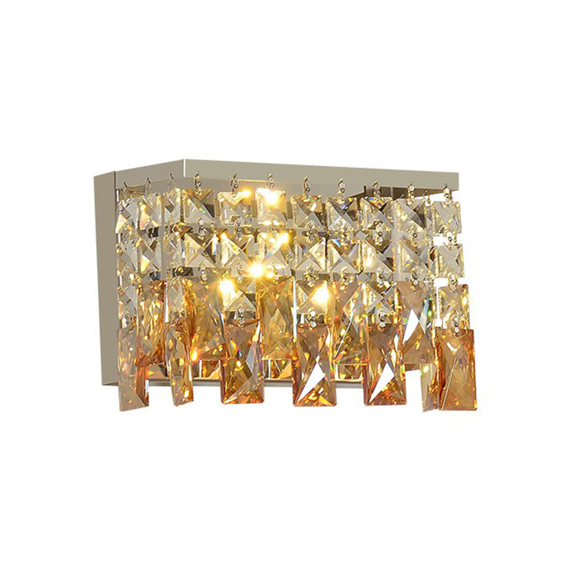 LED Wall Lamp Contemporary Corridor Wall Mount Light Fixture with Rectangle Amber Crystal Shade