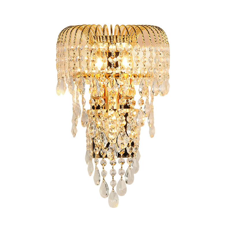 Cascading Crystal Strand Wall Lamp Traditional 3 Lights Living Room Sconce Light in Gold