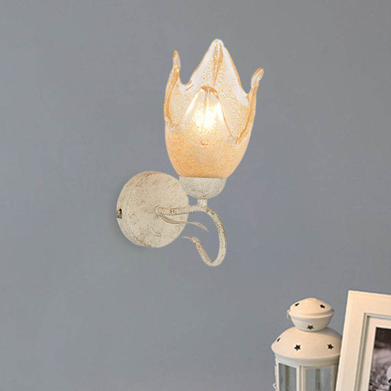 White Floral Wall Sconce Light Traditionalism Frosted Glass 1 Head Living Room Wall Lighting