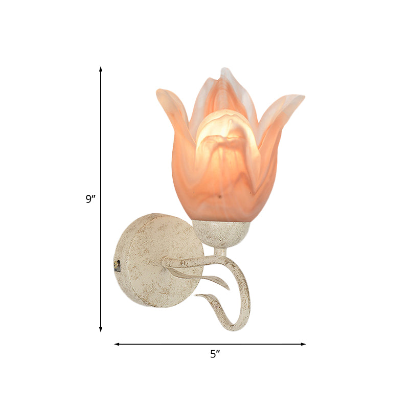 White Floral Wall Sconce Light Traditionalism Frosted Glass 1 Head Living Room Wall Lighting