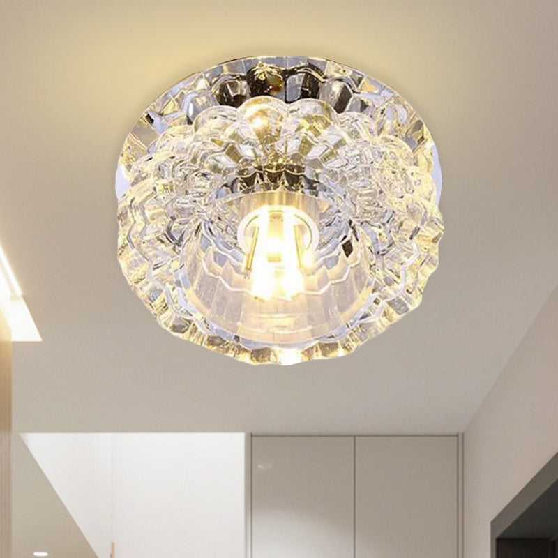 Clear Crystal Flush Mount Lighting Fixture Flower LED Contemporary Ceiling Lamp for Corridor