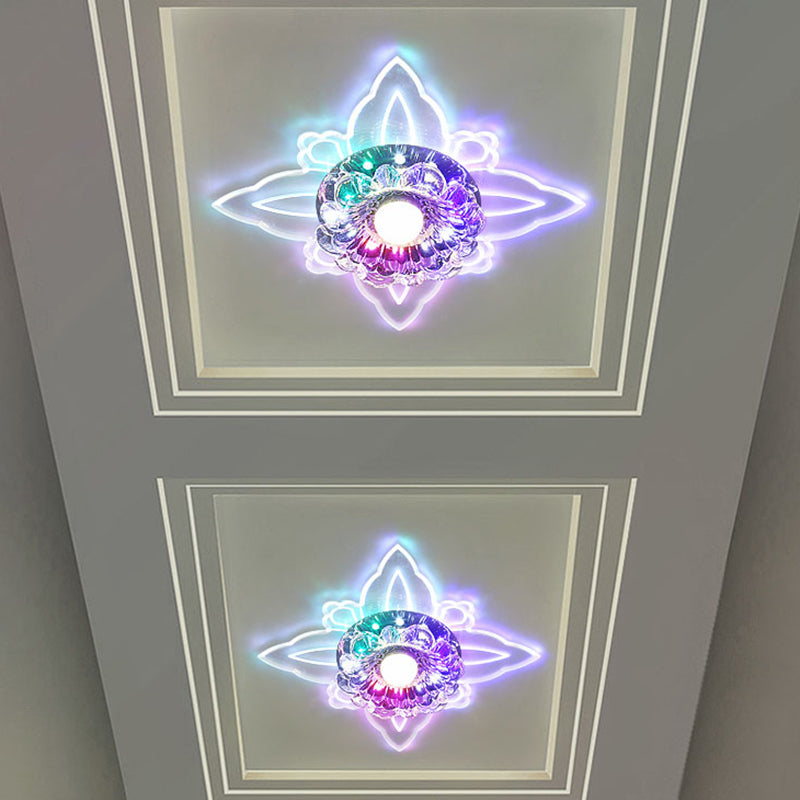 Plafonnier LED en cristal transparent à motif floral moderniste avec bord de feuille dans une lumière chaude/multicolore