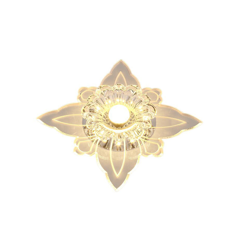 Plafonnier LED en cristal transparent à motif floral moderniste avec bord de feuille dans une lumière chaude/multicolore