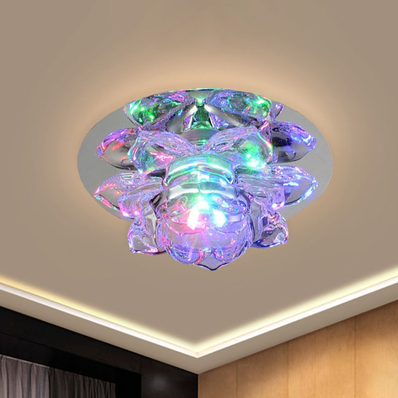 Clear Faceted Crystal Lotus Flush Ceiling Light Modern LED Lighting Fixture for Bedroom in Warm/White/Multi Color Light