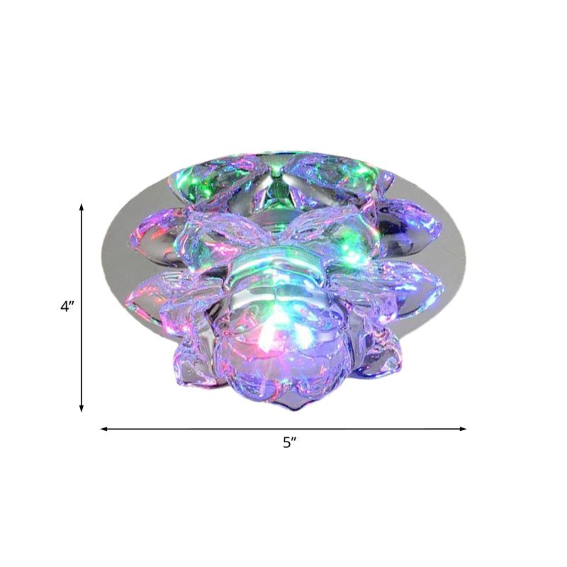 Clear Faceted Crystal Lotus Flush Ceiling Light Modern LED Lighting Fixture for Bedroom in Warm/White/Multi Color Light