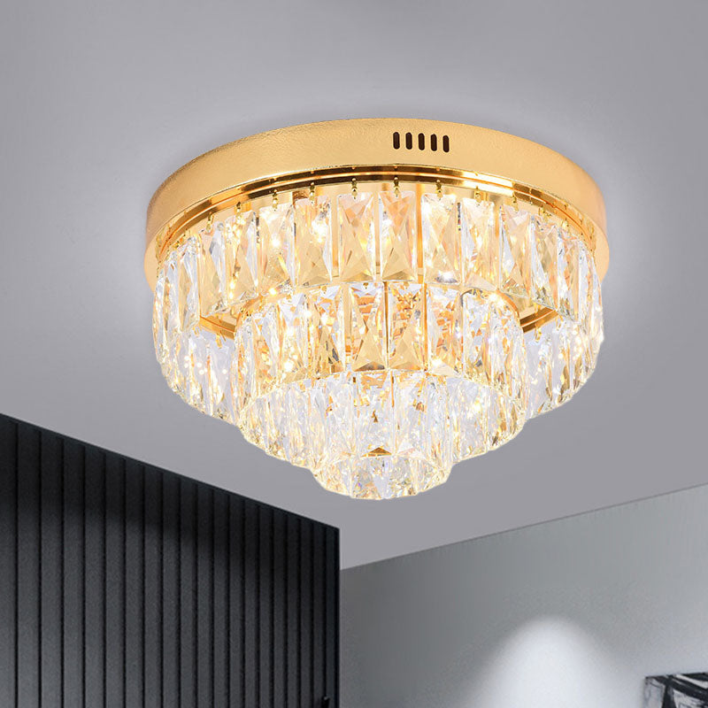 Gold 16"/24" Wide LED Flushmount Lighting Modern Crystal Block Tiered Round Ceiling Fixture with Cone Design