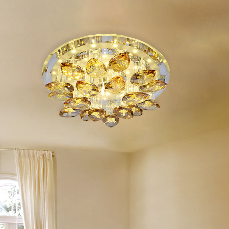Amberkleurige kristallen inbouwlamp Teardrop LED eenvoudig plafondgemonteerd armatuur in warm/wit licht met prismakolom