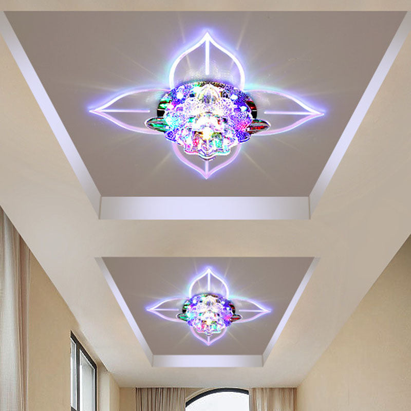 Blume Clear Crystal Flush Mount Beleuchtung Einfache LED Flur Deckenleuchte mit Blatt Rand, Warm/Weiß/Multi Farbe Licht