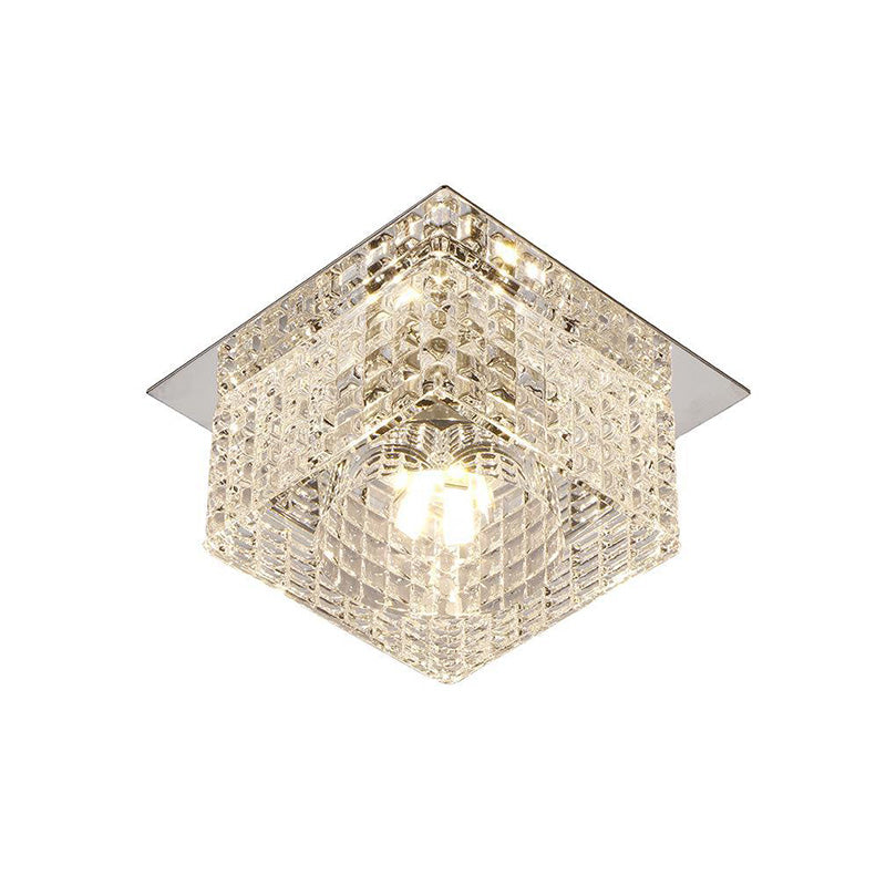 LED Clear Crystal Flush Mount Lighting Modern Chrome Square Corridor Ceiling Light with Dome Shade in Warm/White/Multi Color Light