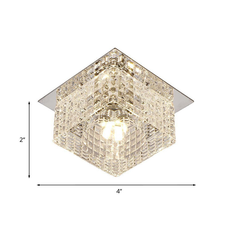 LED Clear Crystal Flush Mount Lighting Modern Chrome Square Corridor Ceiling Light with Dome Shade in Warm/White/Multi Color Light