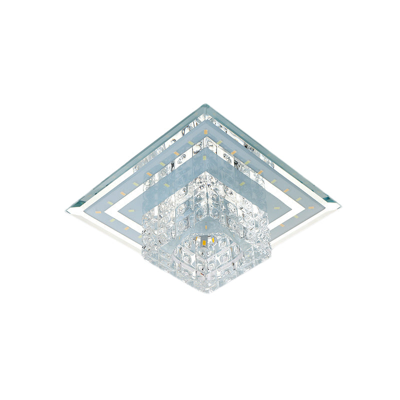 Clear Faceted Crystal Flush Light Fixture Square LED Modernist Ceiling Flush Mount in Warm/White/Multi Color Light