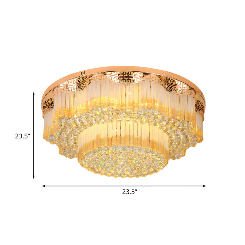 LED Flush Mount Lamp Simple 2-Tiered K9 Crystal Ceiling Light Fixture in Gold for Living Room