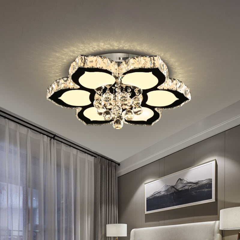 Chrome 18"/26" W LED Flushmount Ceiling Lamp Modernism Crystal Orb Bloom Lighting Fixture for Bedroom