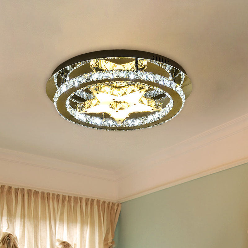 Lampada da soffitto a LED Lampada da incasso in cristallo minimalista sfaccettato a forma di stella in cromo con design a cerchio