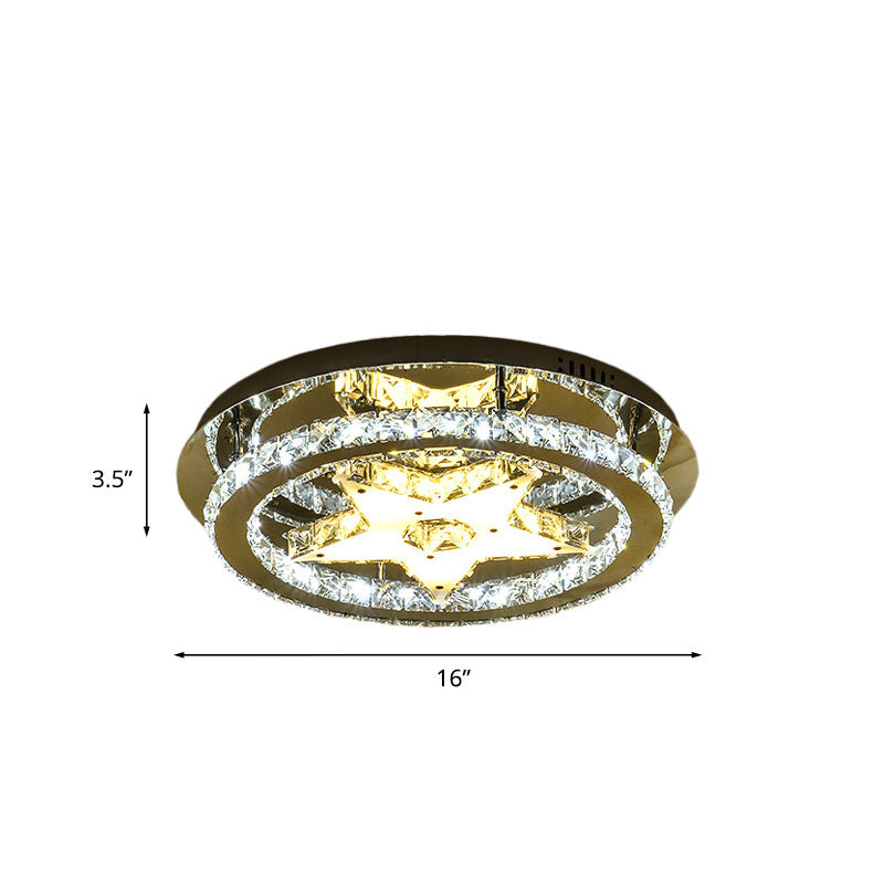 LED Ceiling Lamp Minimalist Star Faceted Crystal Flush Light Fixture in Chrome with Hoop Design